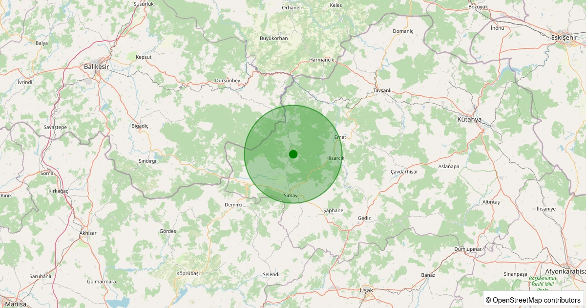 23 Kasım 2025 saat 03:31 - Simav - Yeşildere Köyü - 1.00ml depreminin harita gösterimi