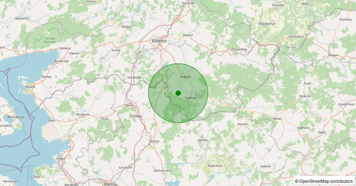 11 Ekim 2025 saat 17:00 - Sındırgı - Alacaatlı - 1.40ml depreminin harita gösterimi
