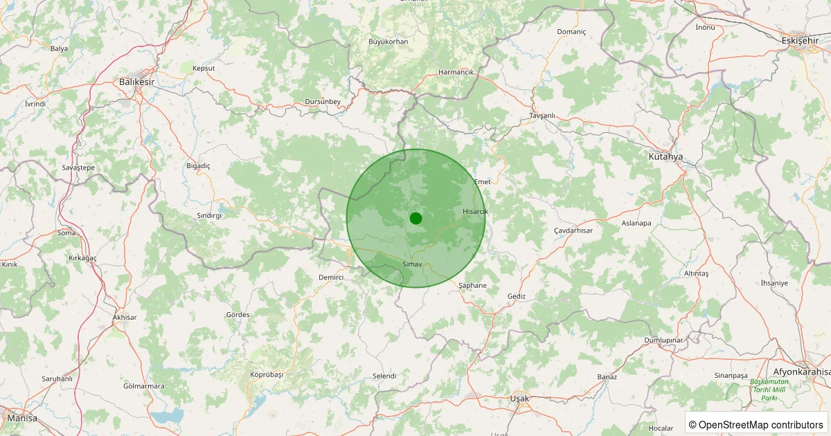 11 Ekim 2025 saat 18:17 - Simav - Yemişli Köyü - 0.80ML depreminin harita gösterimi