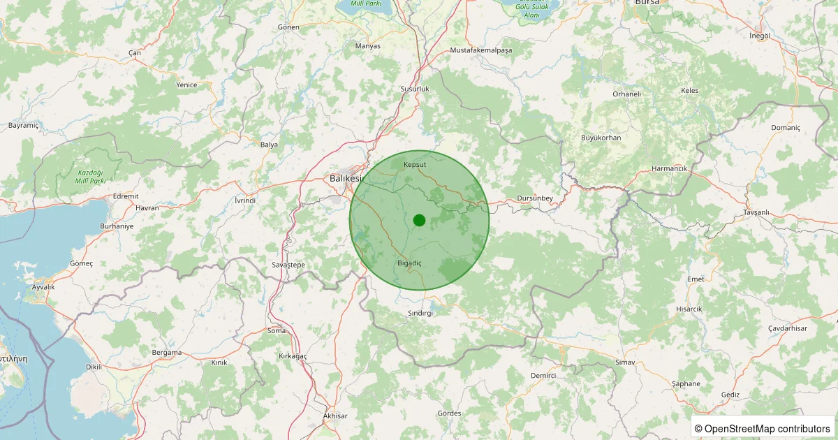 11 Ekim 2025 saat 18:25 - Bigadiç - Yeniköy - 1.50ml depreminin harita gösterimi