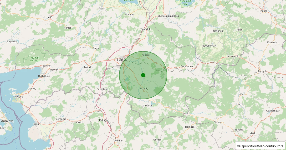 11 Ekim 2025 saat 18:27 - Bigadiç - Yeniköy - 0.90ML depreminin harita gösterimi