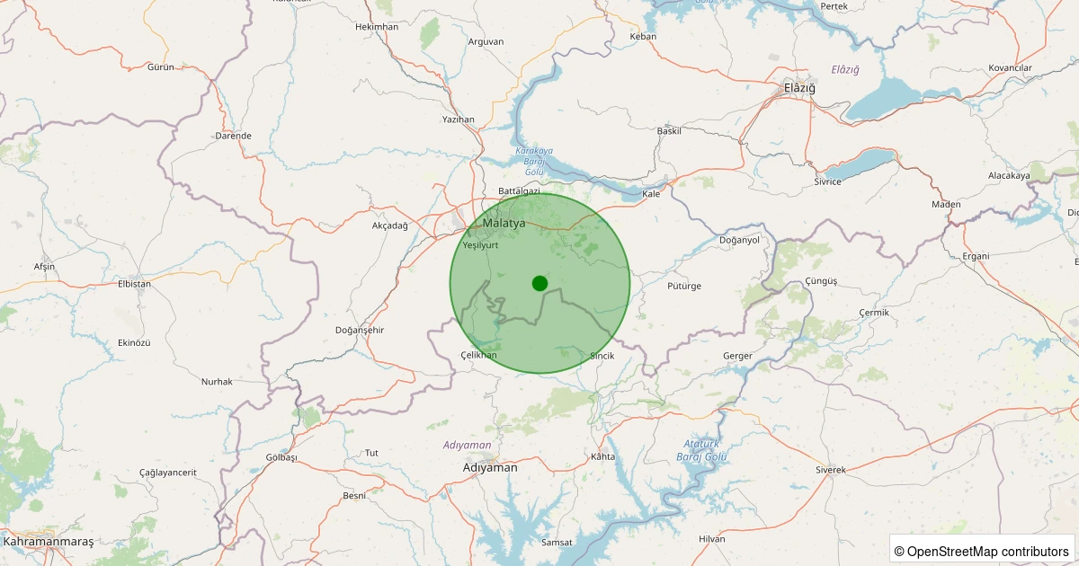 23 Kasım 2025 saat 08:35 - Battalgazi - Uluköy Köyü - 1.20ml depreminin harita gösterimi