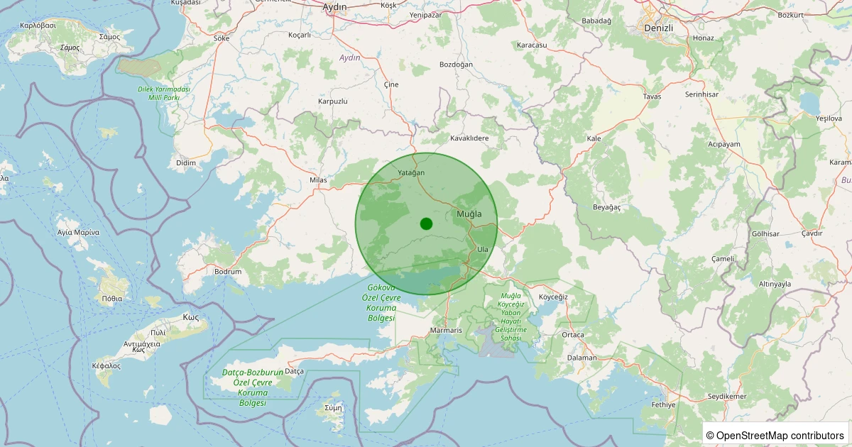 23 Kasım 2025 saat 08:33 - Menteşe - Çiftlik - 1.10ML depreminin harita gösterimi