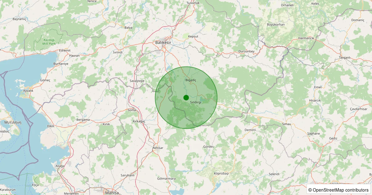 11 Ekim 2025 saat 18:47 - Sındırgı - Küçükbükü - 0.90ML depreminin harita gösterimi