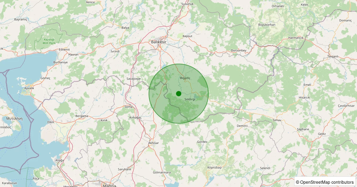 11 Ekim 2025 saat 19:53 - Sındırgı - Çakıllı - 3.20ml depreminin harita gösterimi