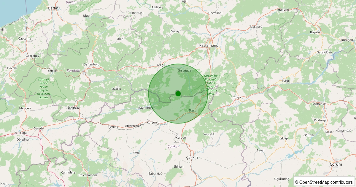 23 Kasım 2025 saat 12:10 - Ilgaz - Balcı Köyü - 2.00ml depreminin harita gösterimi