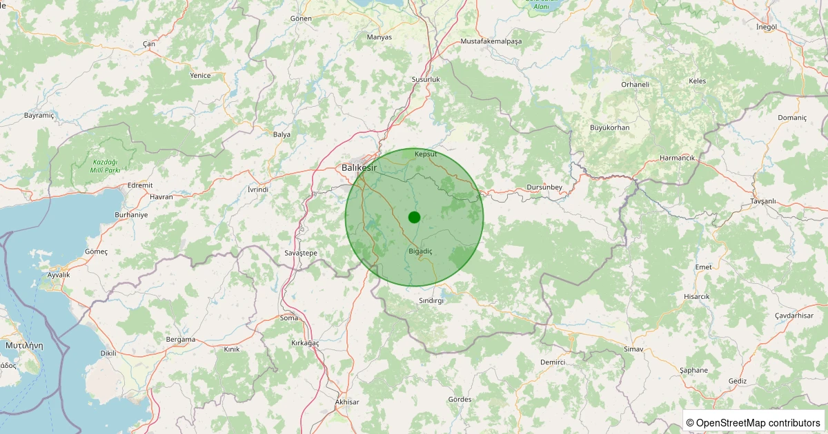 23 Kasım 2025 saat 12:36 - Bigadiç - Değirmenli - 1.20ml depreminin harita gösterimi