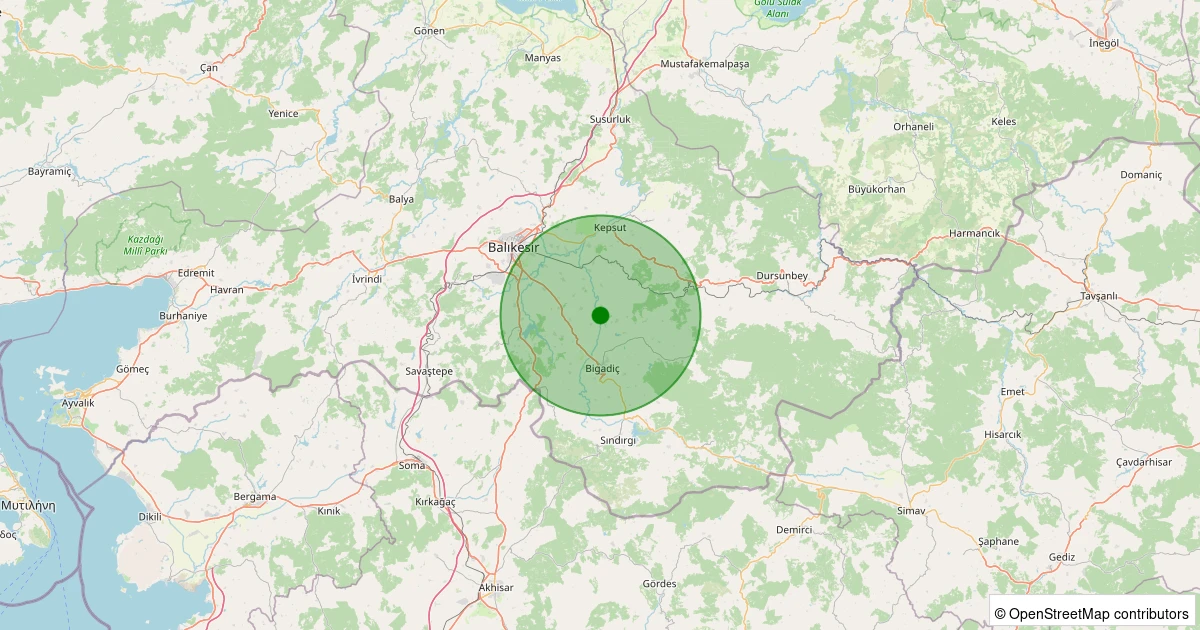 23 Kasım 2025 saat 12:34 - Bigadiç - Yeniköy - 1.10ml depreminin harita gösterimi