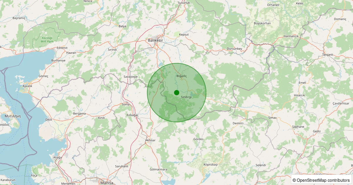 11 Ekim 2025 saat 20:01 - Sındırgı - 1.90ml depreminin harita gösterimi