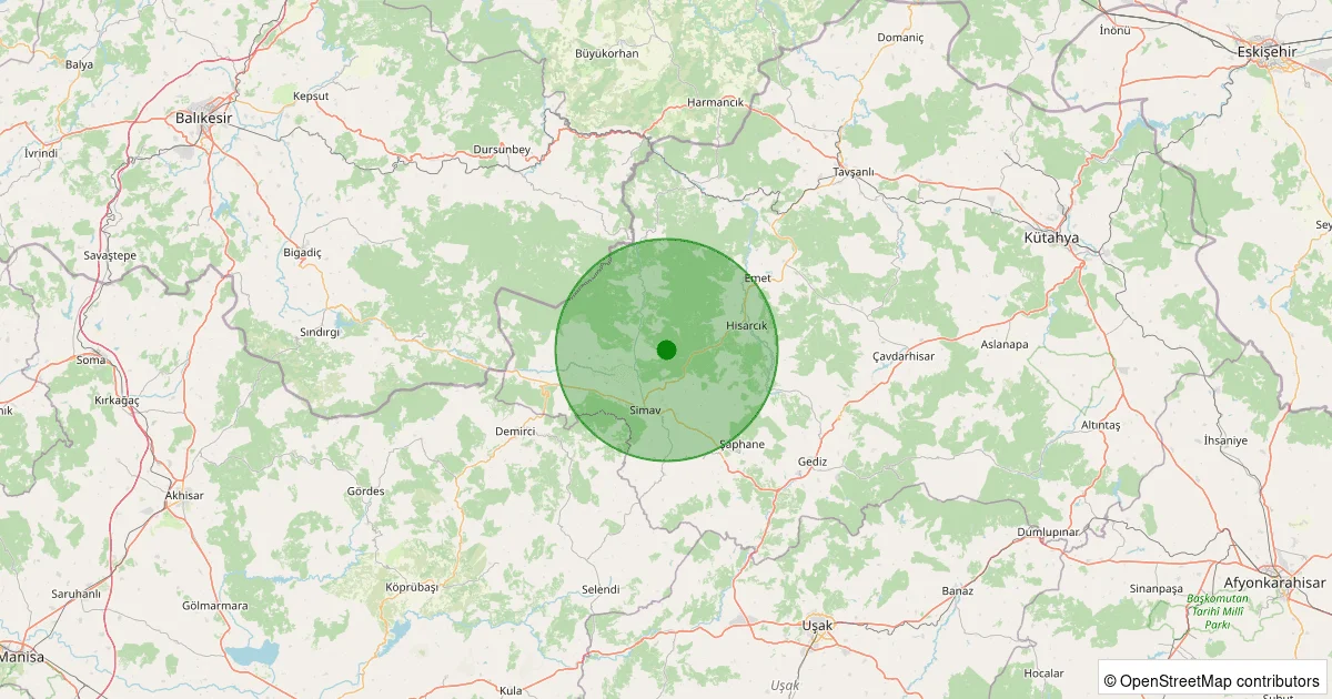 11 Ekim 2025 saat 20:16 - Simav - Eğirler Köyü - 1.00ml depreminin harita gösterimi