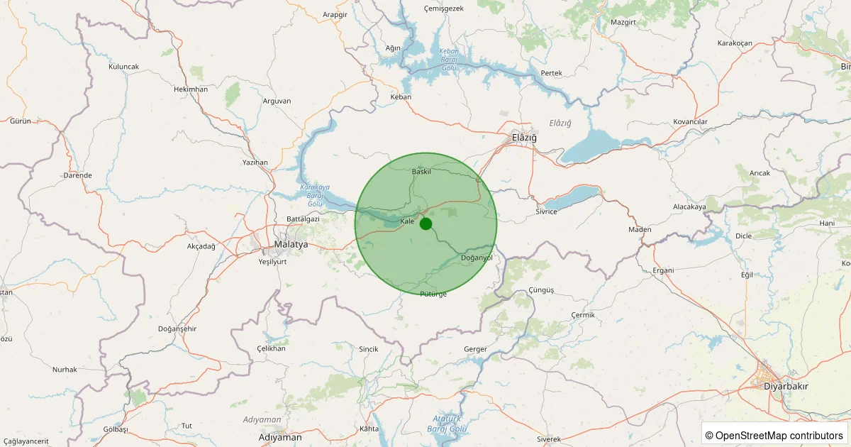 11 Ekim 2025 saat 22:18 - Baskil - Yaylanlı Köyü - 1.30ml depreminin harita gösterimi
