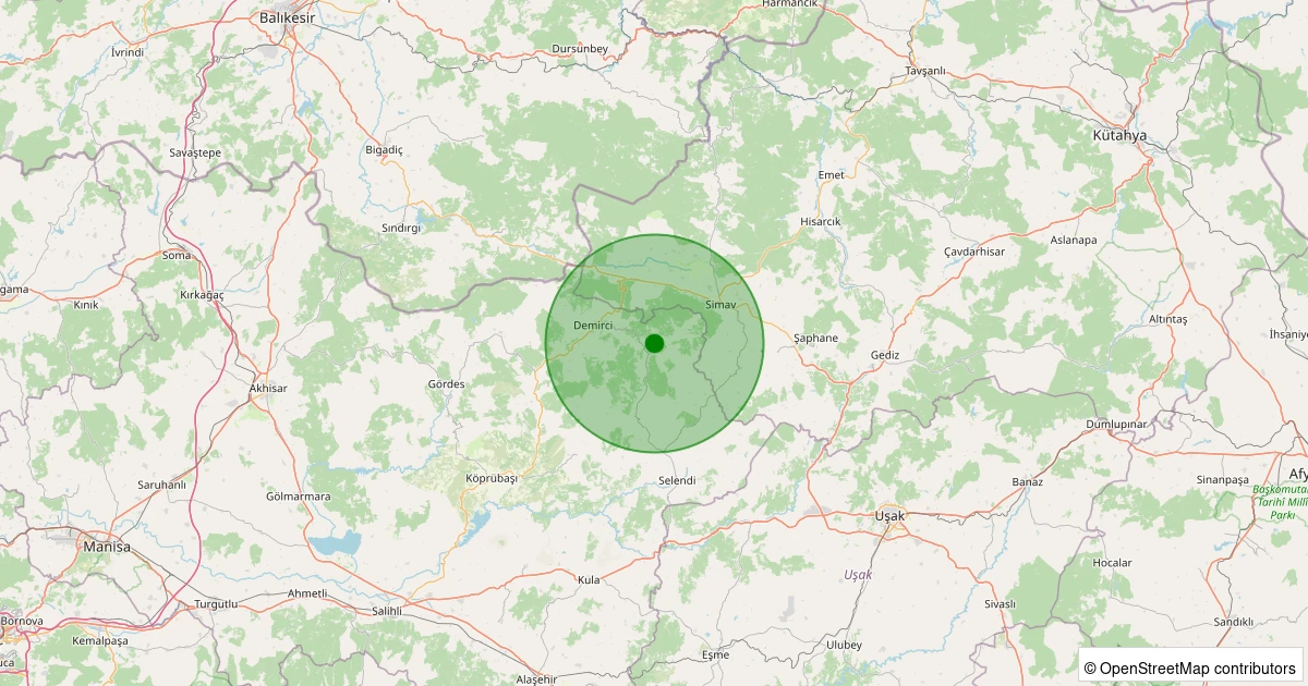 23 Kasım 2025 saat 20:10 - Demirci - Yarbasan - 1.20ml depreminin harita gösterimi