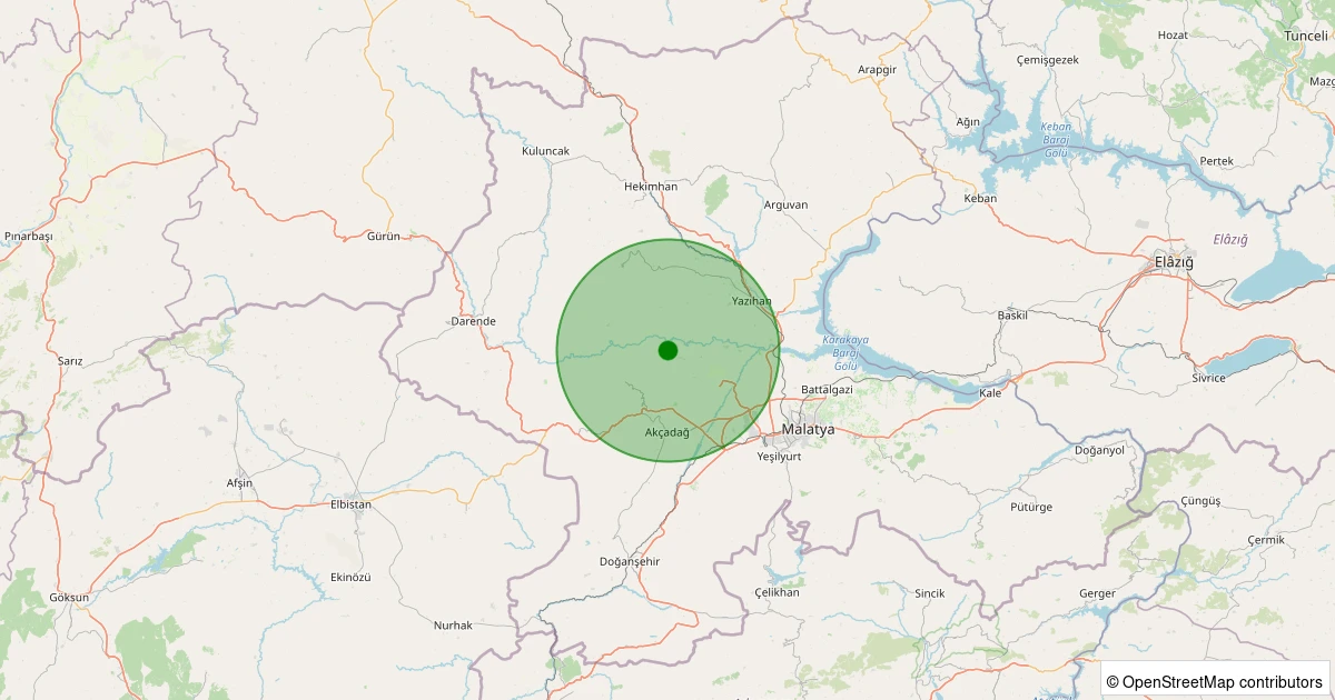 23 Kasım 2025 saat 22:50 - Akçadağ - Kadıibrahim - 1.10ml depreminin harita gösterimi