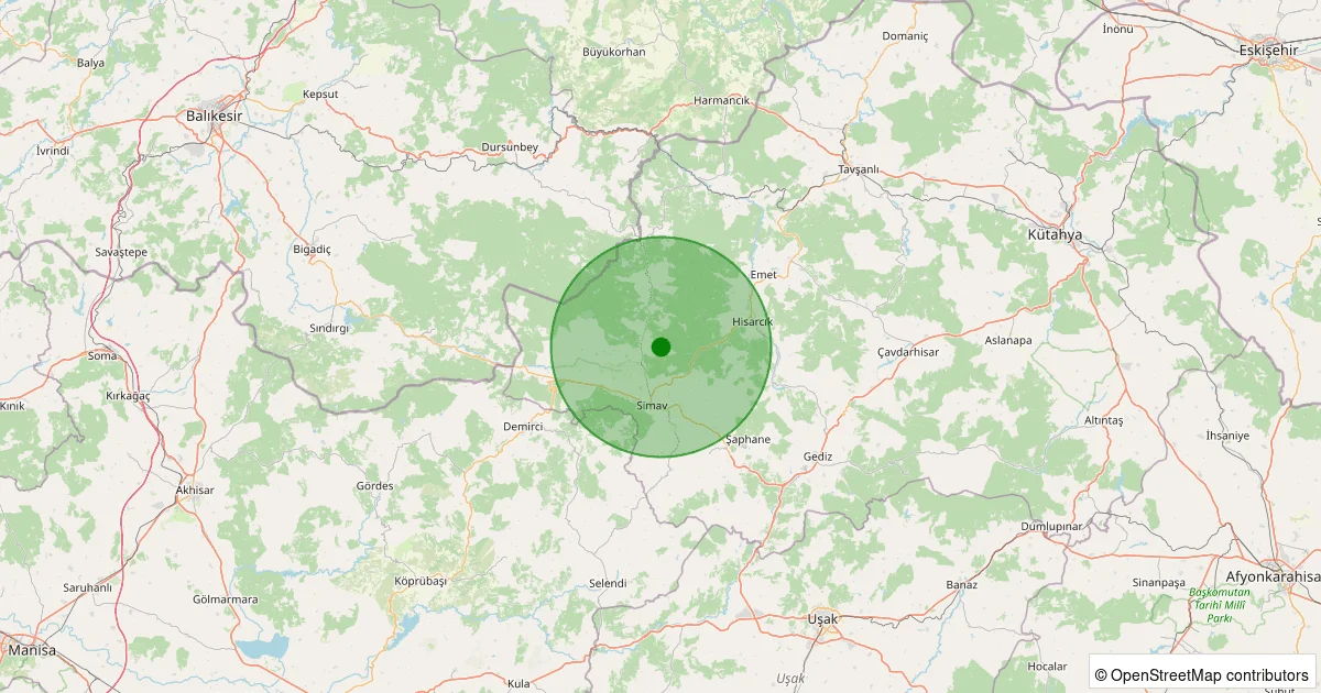 11 Ekim 2025 saat 22:50 - Simav - Eğirler Köyü - 1.30ml depreminin harita gösterimi