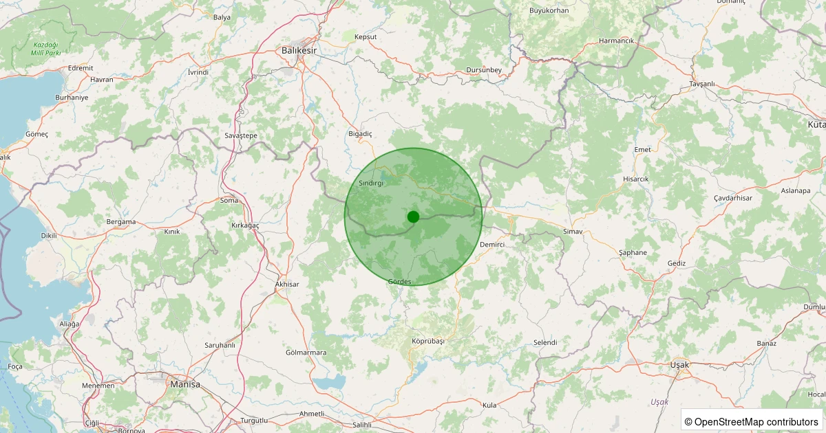 24 Kasım 2025 saat 00:01 - Sındırgı - Küçükdağdere - 0.90ML depreminin harita gösterimi