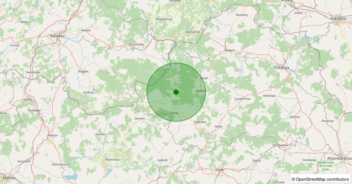 24 Kasım 2025 saat 00:15 - Simav - Maden Köyü - 2.10ml depreminin harita gösterimi