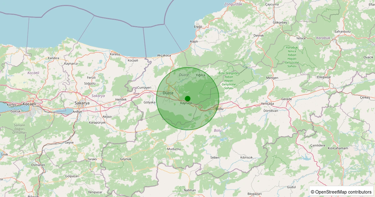 24 Kasım 2025 saat 00:21 - Kaynaşlı - 0.80ML depreminin harita gösterimi