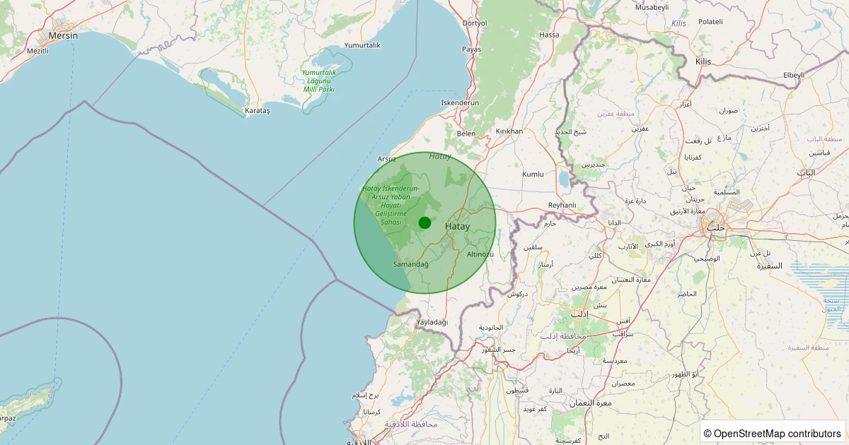 24 Kasım 2025 saat 00:33 - Samandağ - Seldiren - 1.40ml depreminin harita gösterimi