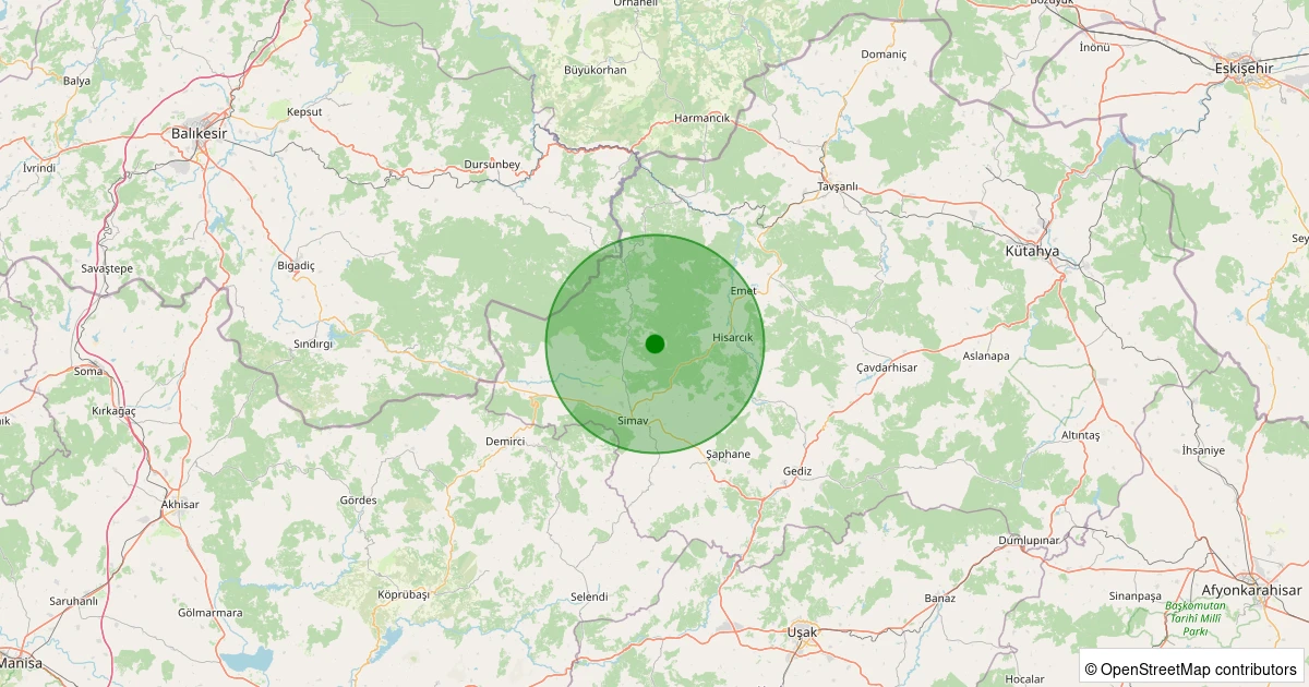 24 Kasım 2025 saat 01:41 - Simav - Maden Köyü - 1.70ml depreminin harita gösterimi