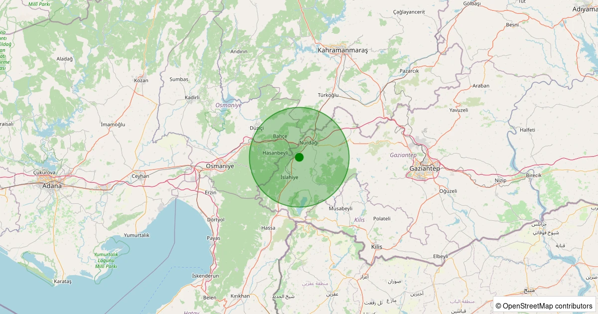 24 Kasım 2025 saat 07:30 - İslahiye - Kozdere - 1.50ml depreminin harita gösterimi