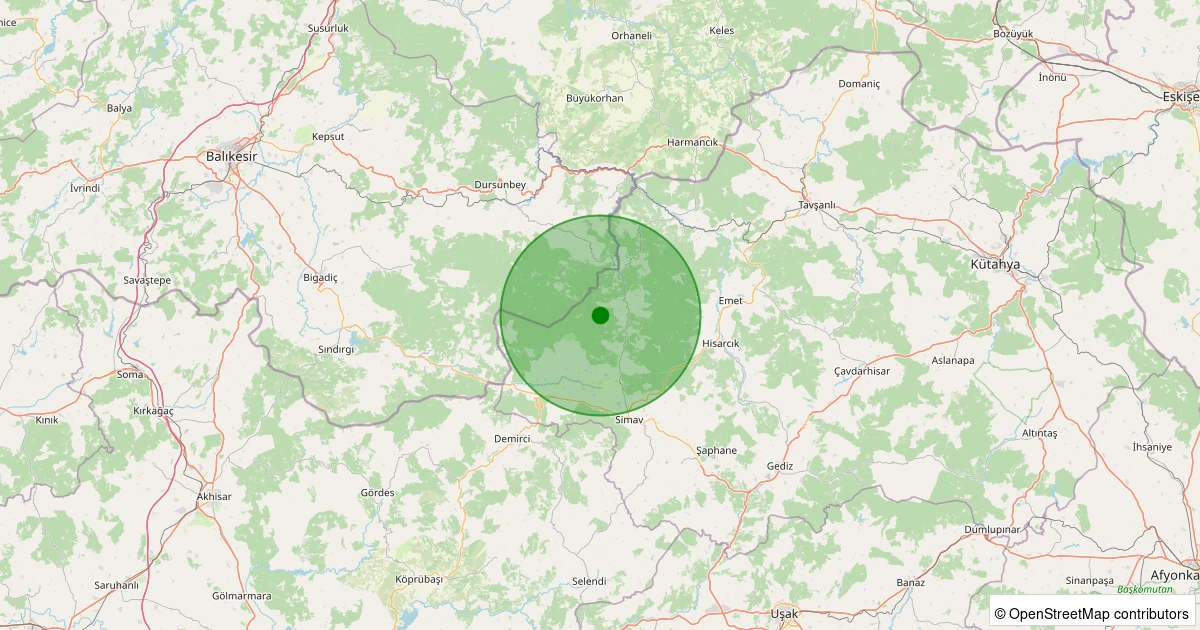 24 Kasım 2025 saat 08:01 - Simav - Ortacı Köyü - 1.50ml depreminin harita gösterimi