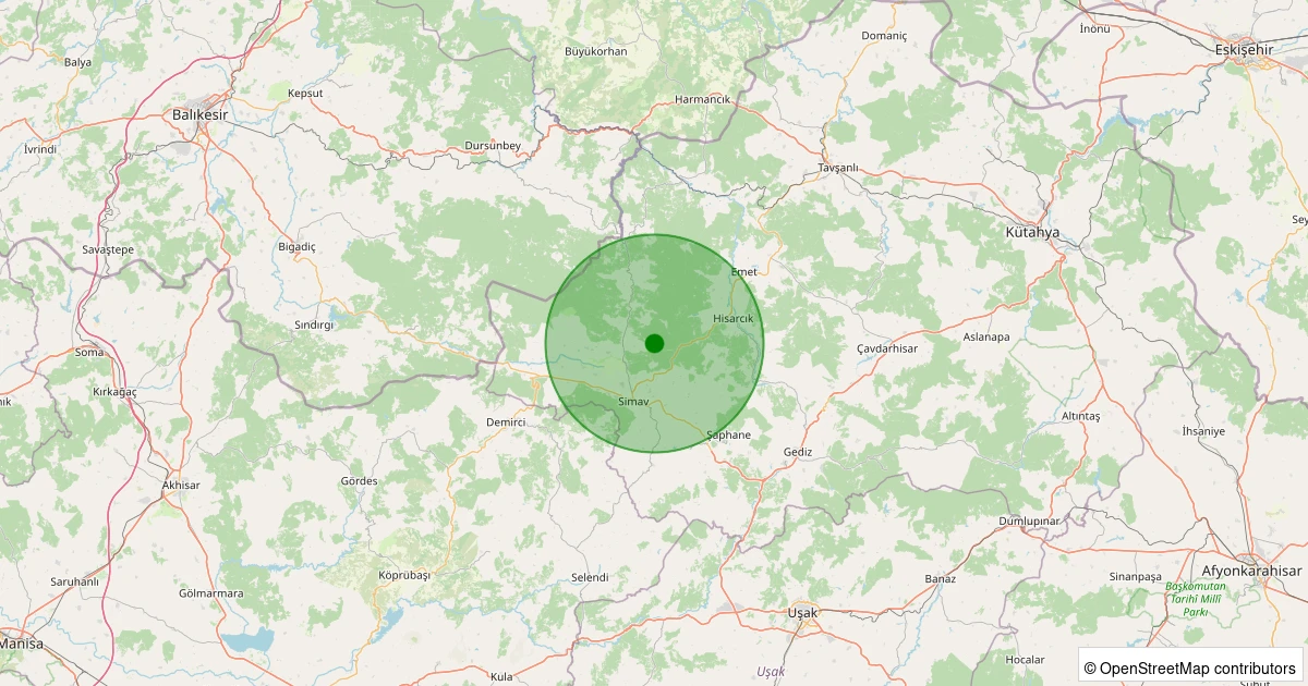 24 Kasım 2025 saat 10:05 - Simav - Eğirler Köyü - 0.90ML depreminin harita gösterimi
