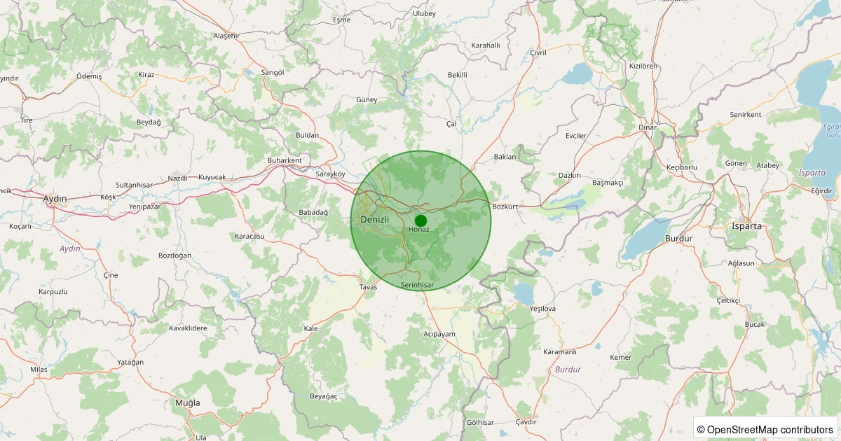 24 Kasım 2025 saat 10:21 - Honaz - Yeni - 1.60ml depreminin harita gösterimi
