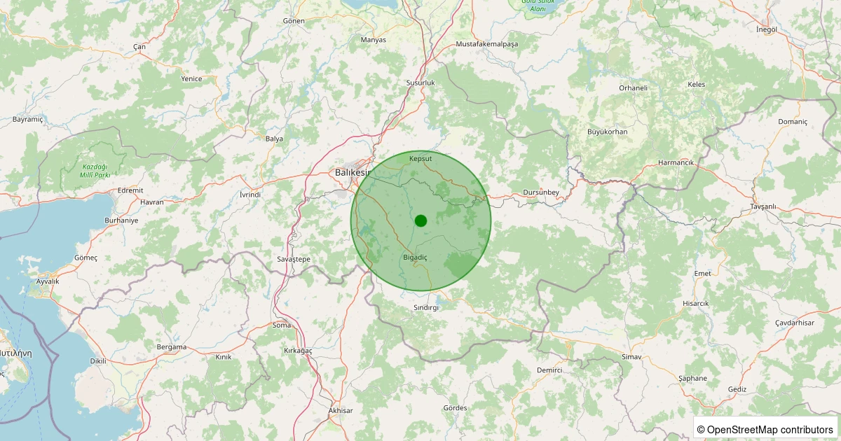 24 Kasım 2025 saat 17:54 - Bigadiç - Yeniköy - 1.10ml depreminin harita gösterimi