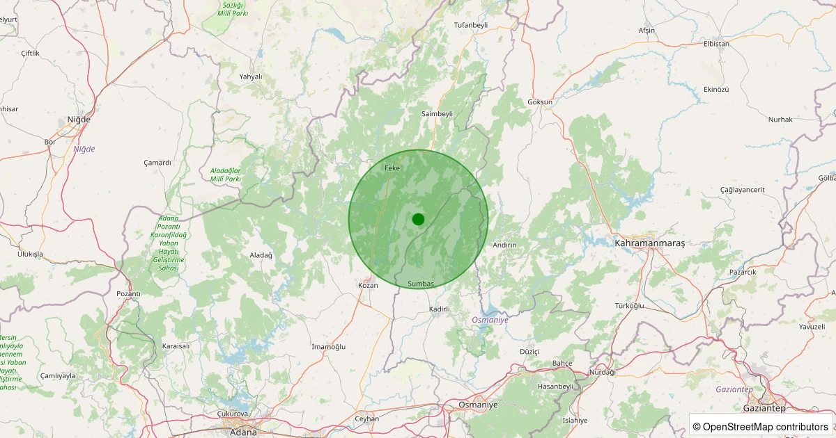 24 Kasım 2025 saat 16:50 - Kozan - Boztahta - 1.70ml depreminin harita gösterimi