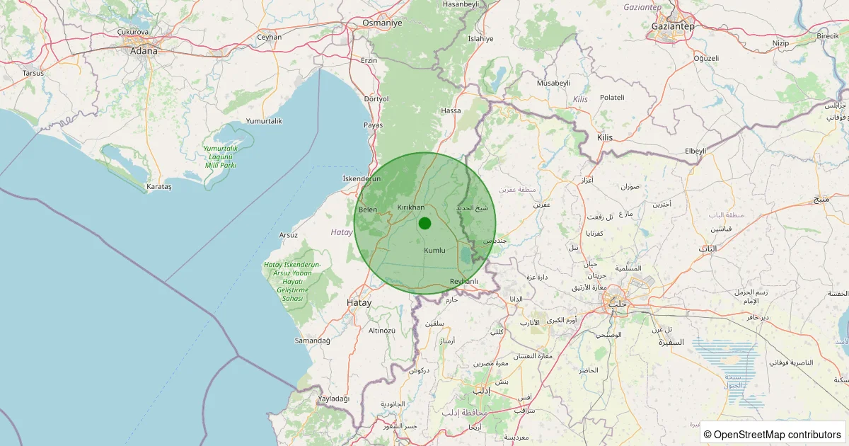 12 Ekim 2025 saat 02:24 - Kırıkhan - İçada Köyü - 3.00ml depreminin harita gösterimi