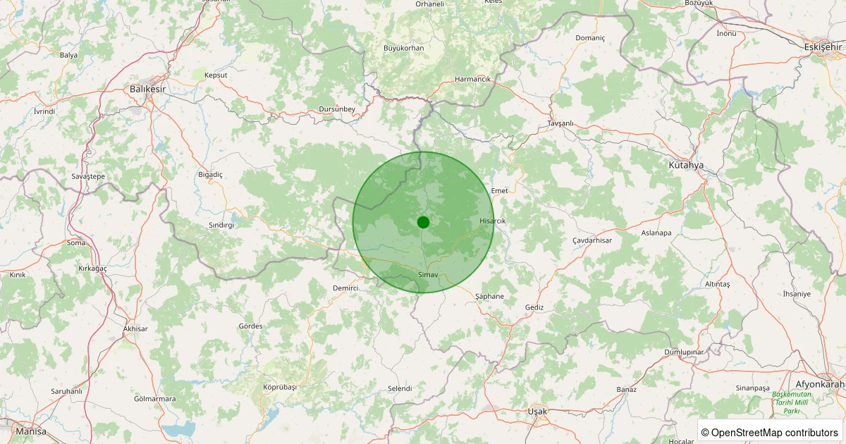 24 Kasım 2025 saat 21:18 - Simav - Yeniler Köyü - 1.30ml depreminin harita gösterimi