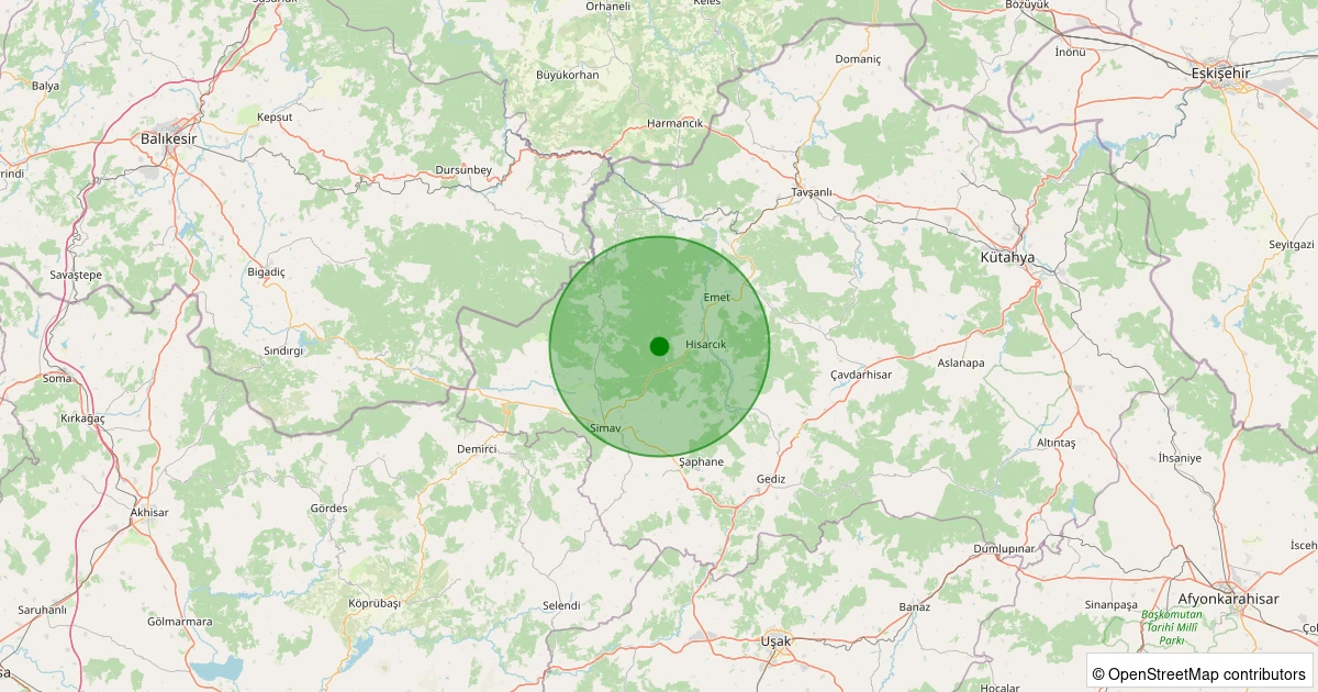 24 Kasım 2025 saat 21:37 - Hisarcık - Güldüren Köyü - 1.50ml depreminin harita gösterimi