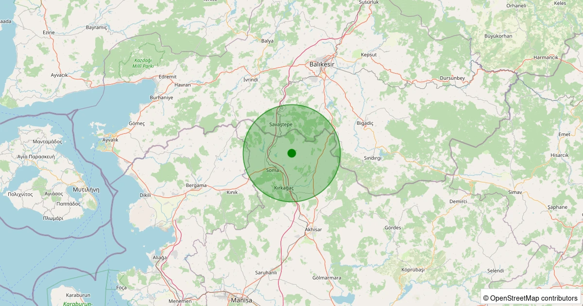 25 Kasım 2025 saat 03:13 - Soma - Evciler - 1.30ml depreminin harita gösterimi