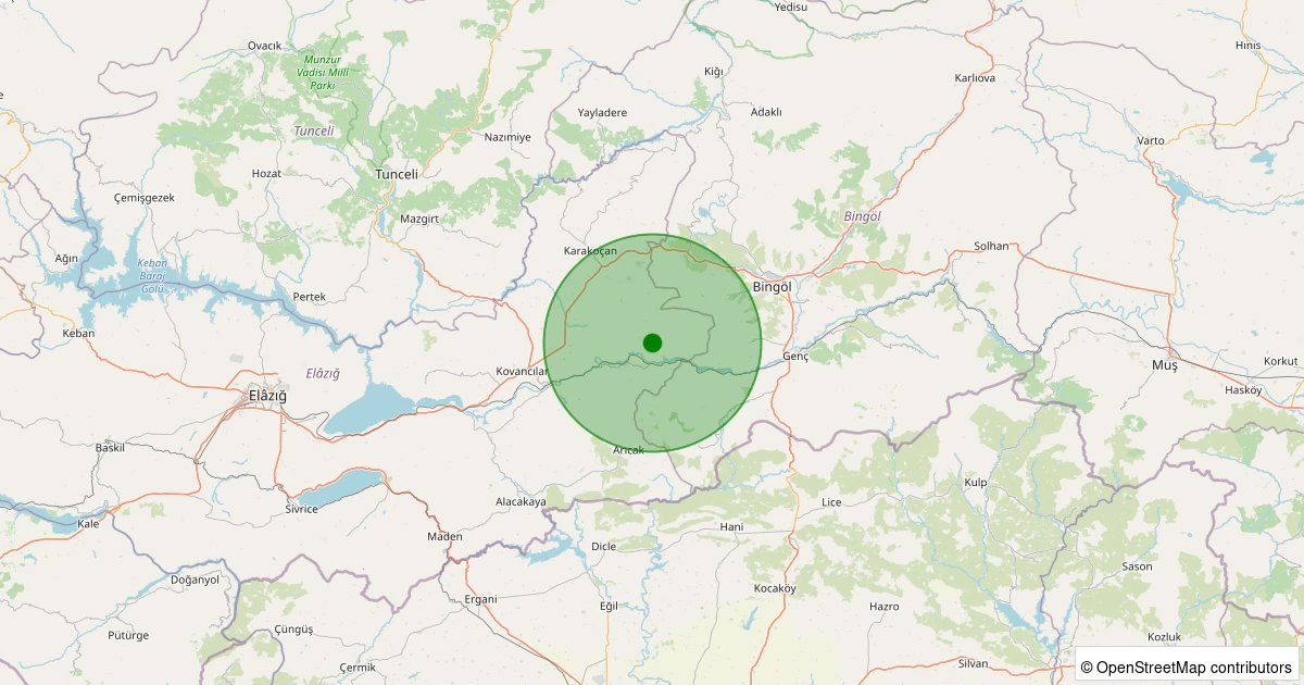 25 Kasım 2025 saat 02:38 - Palu - Köklüce Köyü - 1.50ml depreminin harita gösterimi