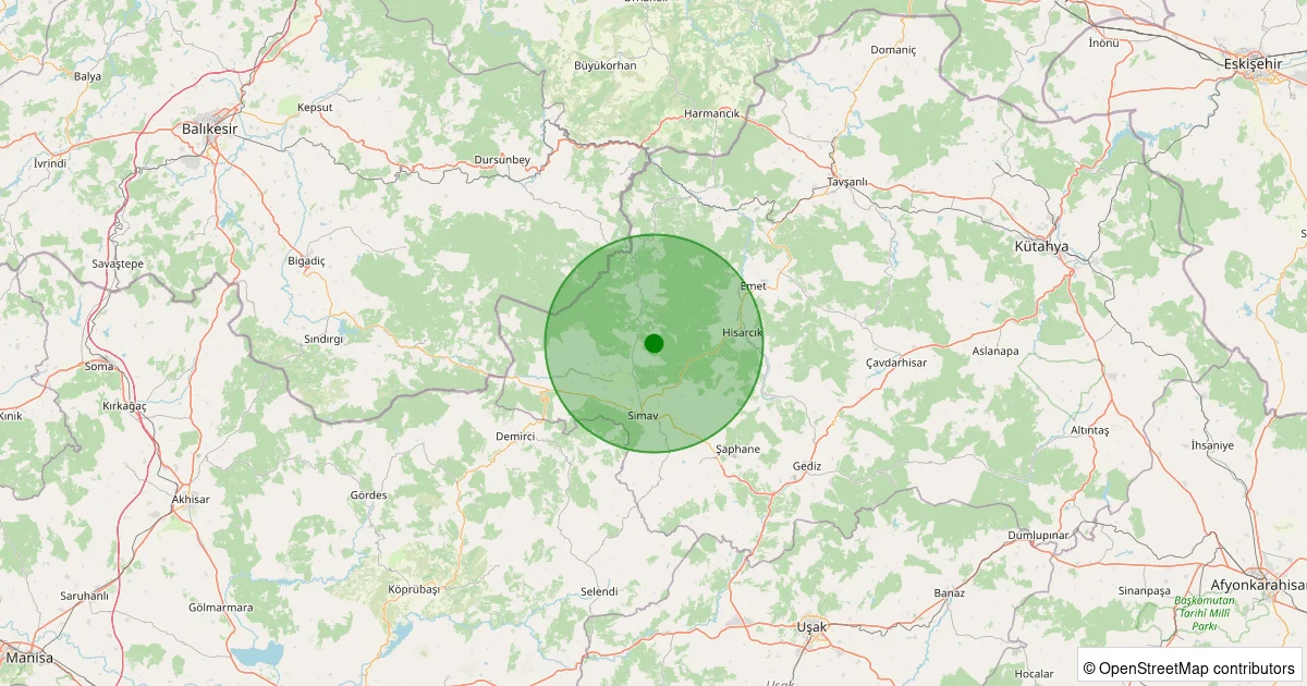 12 Ekim 2025 saat 04:10 - Simav - Yemişli Köyü - 1.30ml depreminin harita gösterimi