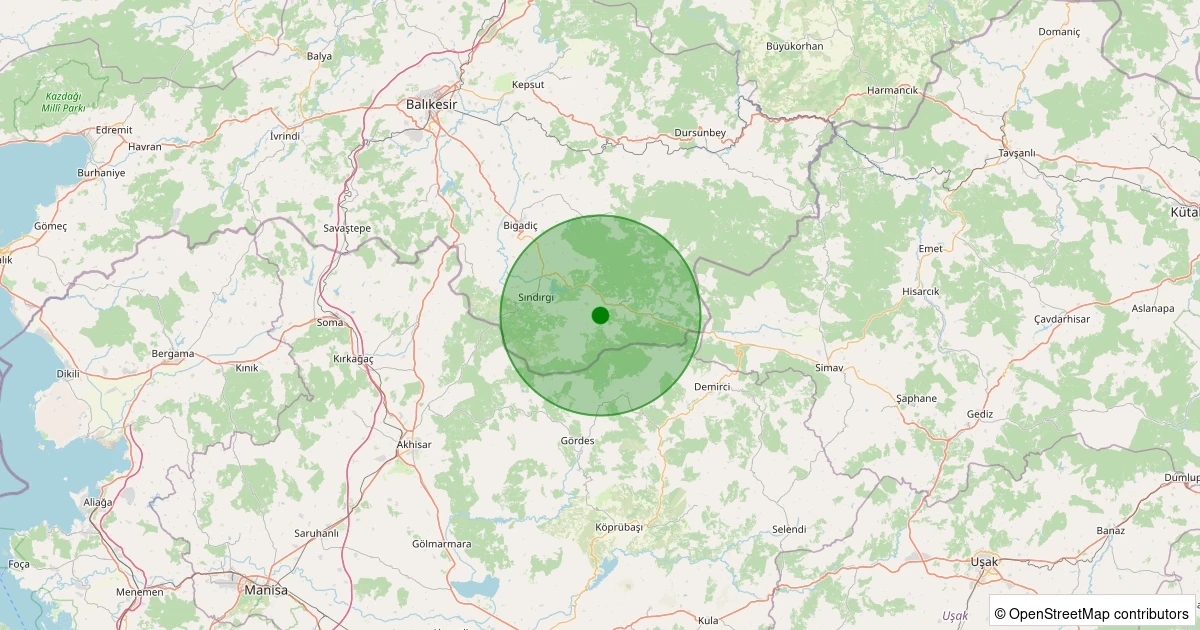 25 Kasım 2025 saat 05:04 - Sındırgı - Osmanlar - 0.90ML depreminin harita gösterimi