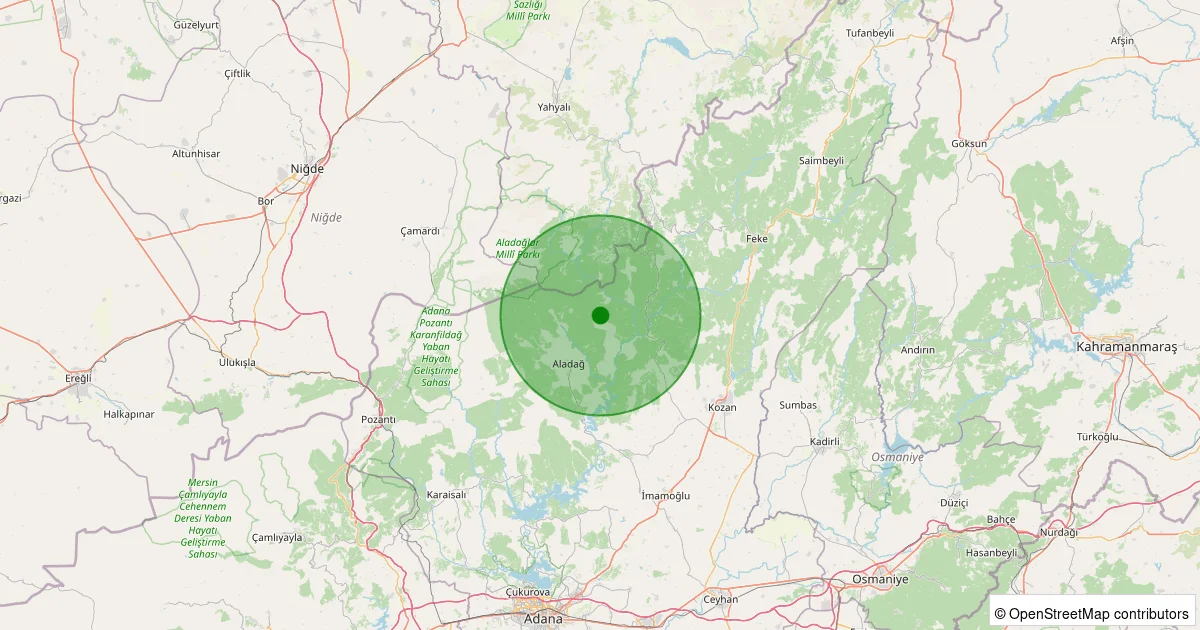12 Ekim 2025 saat 04:32 - Aladağ - Köprücük - 2.40ml depreminin harita gösterimi