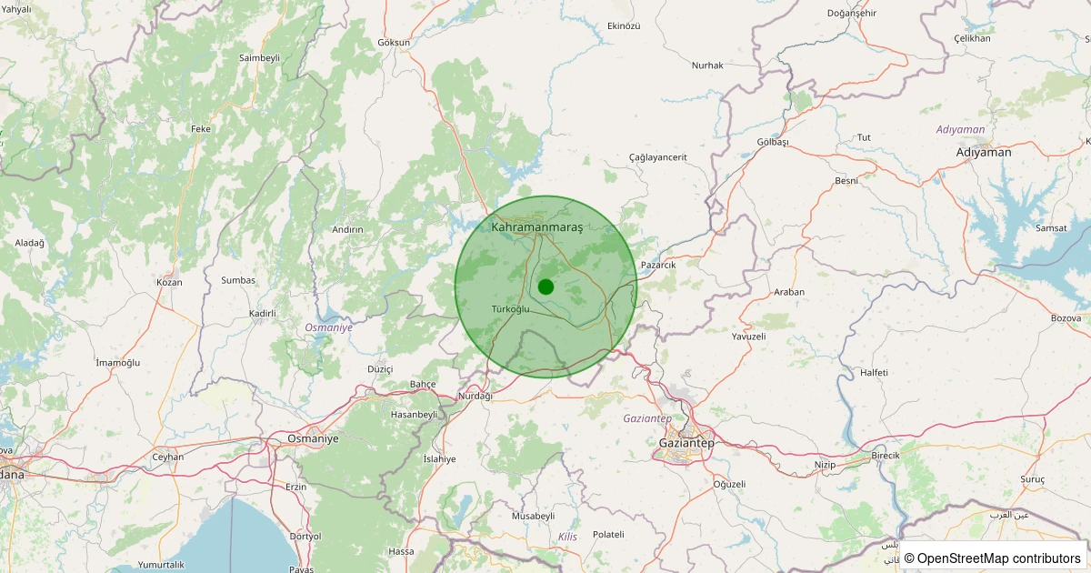 25 Kasım 2025 saat 07:43 - Dulkadiroğlu - Öksüzlü - 3.20ml depreminin harita gösterimi