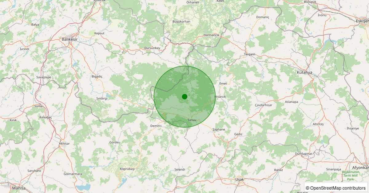 12 Ekim 2025 saat 04:45 - Simav - Yeniler Köyü - 0.80ML depreminin harita gösterimi