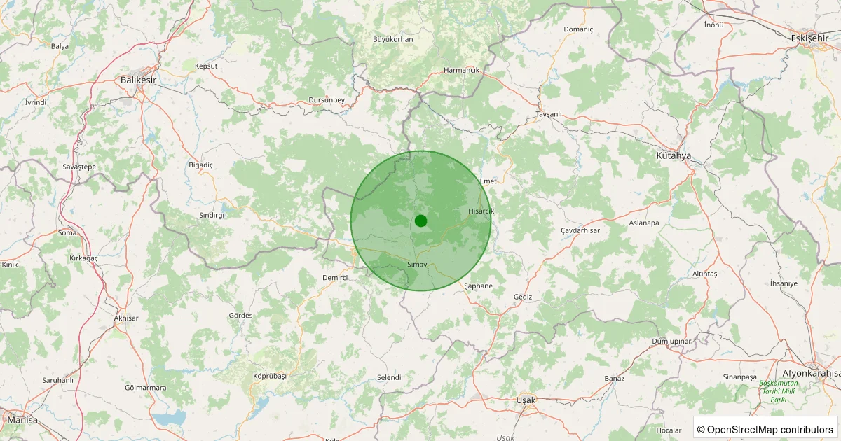 12 Ekim 2025 saat 04:39 - Simav - Yemişli Köyü - 0.70ML depreminin harita gösterimi