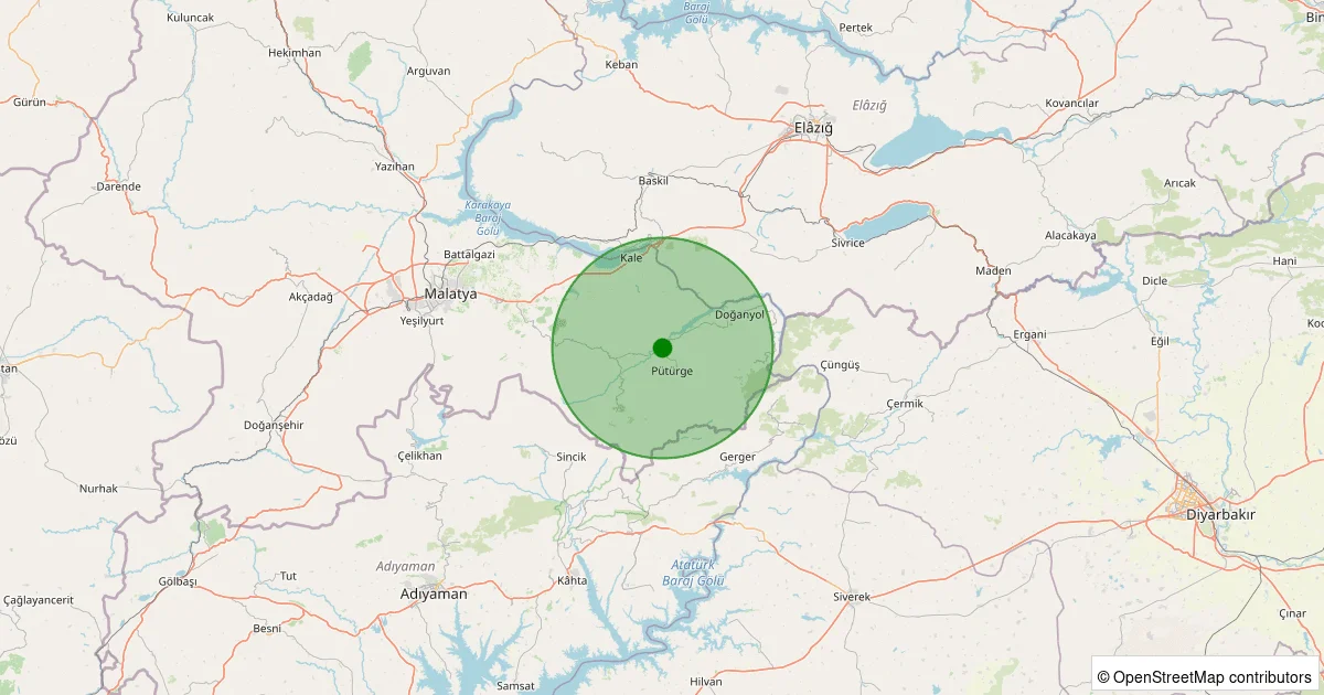12 Ekim 2025 saat 04:33 - Pütürge - Taşmış Köyü - 1.10ML depreminin harita gösterimi