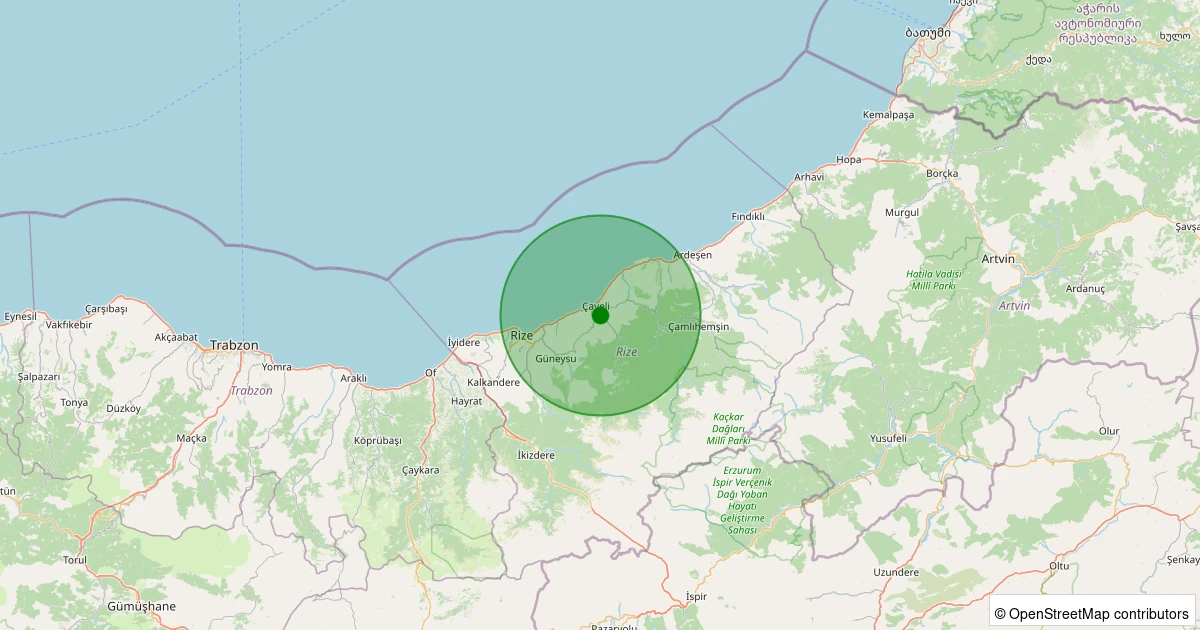 25 Kasım 2025 saat 09:38 - Çayeli - Sabuncular - 1.70ml depreminin harita gösterimi