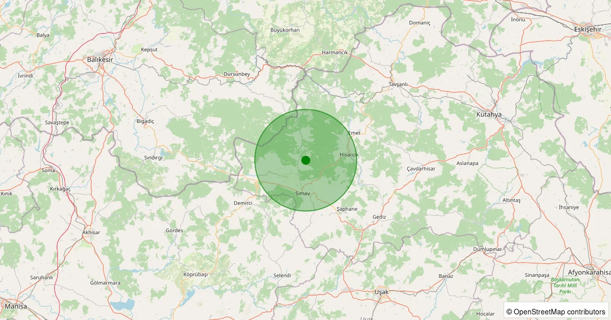12 Ekim 2025 saat 05:28 - Simav - Yemişli Köyü - 0.90ML depreminin harita gösterimi