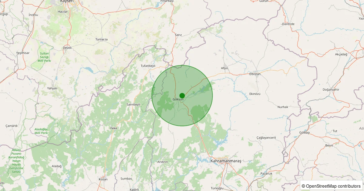12 Ekim 2025 saat 05:18 - Göksun - Ortatepe - 1.20ML depreminin harita gösterimi