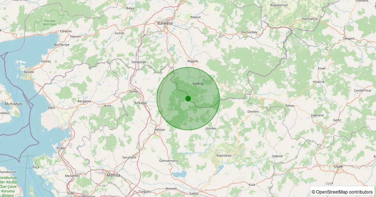 12 Ekim 2025 saat 05:47 - Akhisar - Sağrakçı Köyü - 1.00ML depreminin harita gösterimi