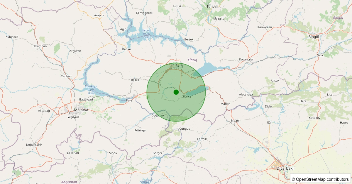 25 Kasım 2025 saat 12:35 - Sivrice - Dedeyolu Köyü - 0.70ML depreminin harita gösterimi