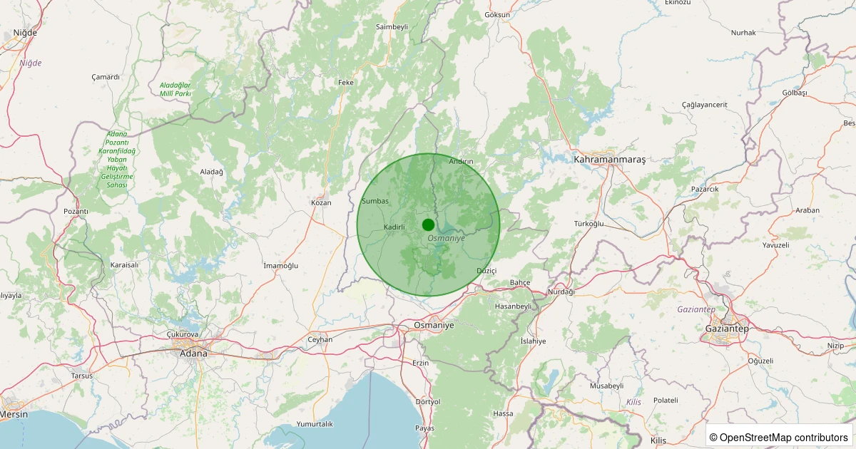 25 Kasım 2025 saat 13:05 - Kadirli - Sofular Köyü - 1.70ml depreminin harita gösterimi