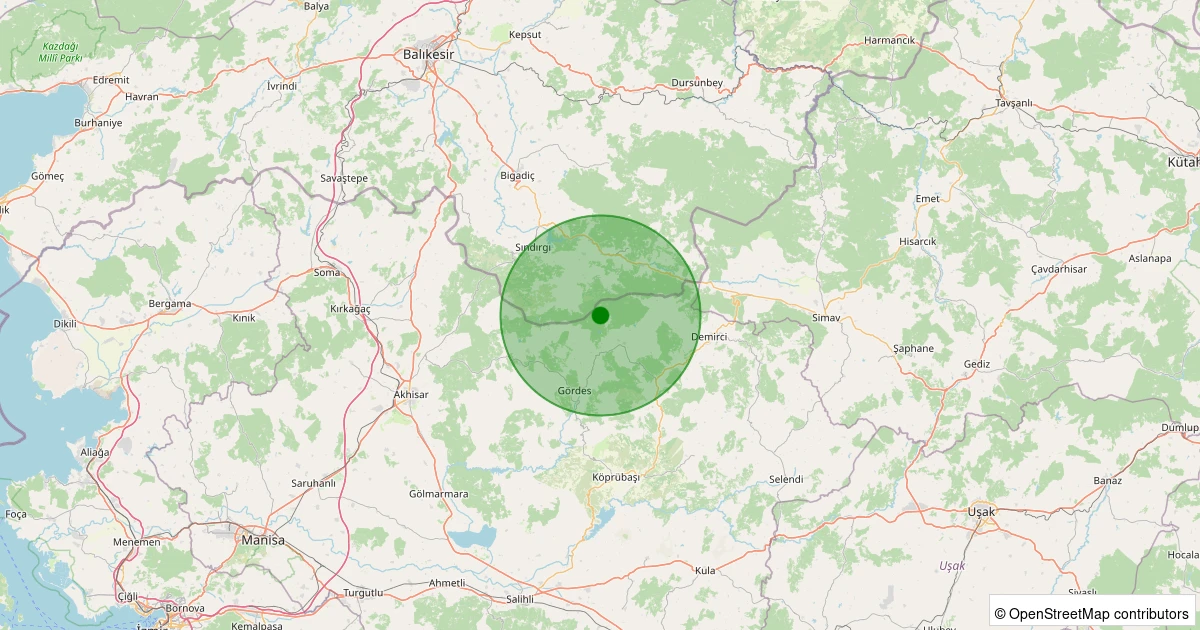 25 Kasım 2025 saat 13:50 - Gördes - Kobaklar - 0.90ML depreminin harita gösterimi