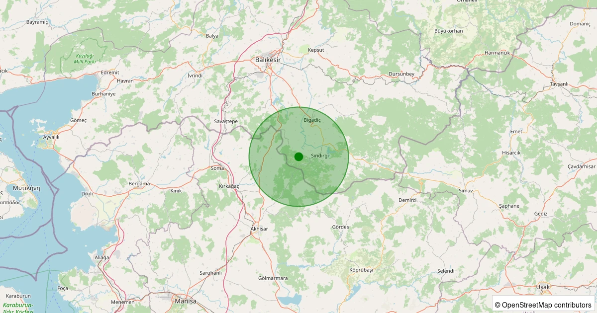 25 Kasım 2025 saat 14:03 - Sındırgı - Alakır - 1.40ml depreminin harita gösterimi