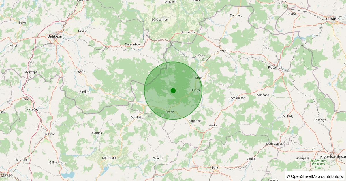 12 Ekim 2025 saat 06:52 - Simav - Maden Köyü - 1.80ml depreminin harita gösterimi